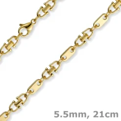 5,5mm Armband Armkette Platte-Steigbügelkette, 585 Gold Gelbgold, 21cm