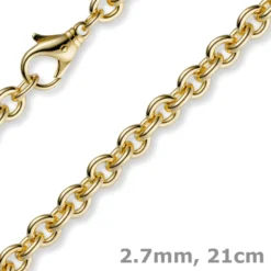 2,7mm Armband Armkette Rundankerkette 585 Gold Gelbgold, 21cm Unisex