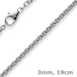 3mm Armband Armkette Zopf-Kette aus 585 Gold Weißgold, 19cm, Unisex