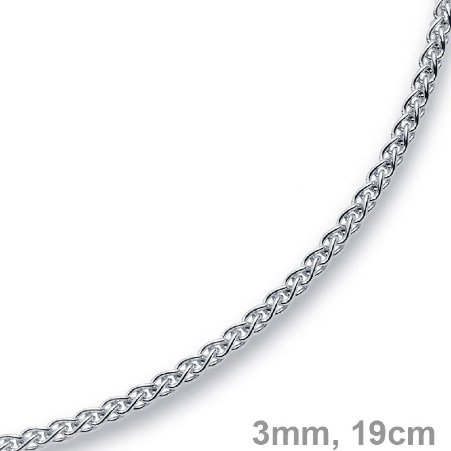 3mm Armband Armkette Zopf-Kette aus 585 Gold Weißgold, 19cm, Unisex