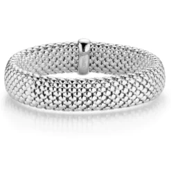 14mm Armband Armreif Armschmuck elastisch aus 750 Gold Weißgold strukturiert