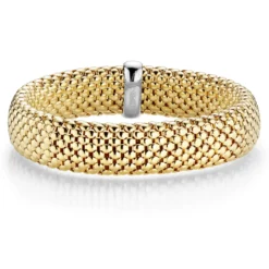 14mm Armband Armreif Armschmuck elastisch aus 750 Gold gelb/weiß strukturiert