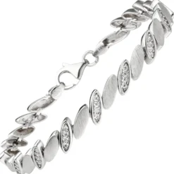 6,4mm Armband aus 925 Silber matt mit 52 weißen Zirkonia 19cm Armschmuck Damen