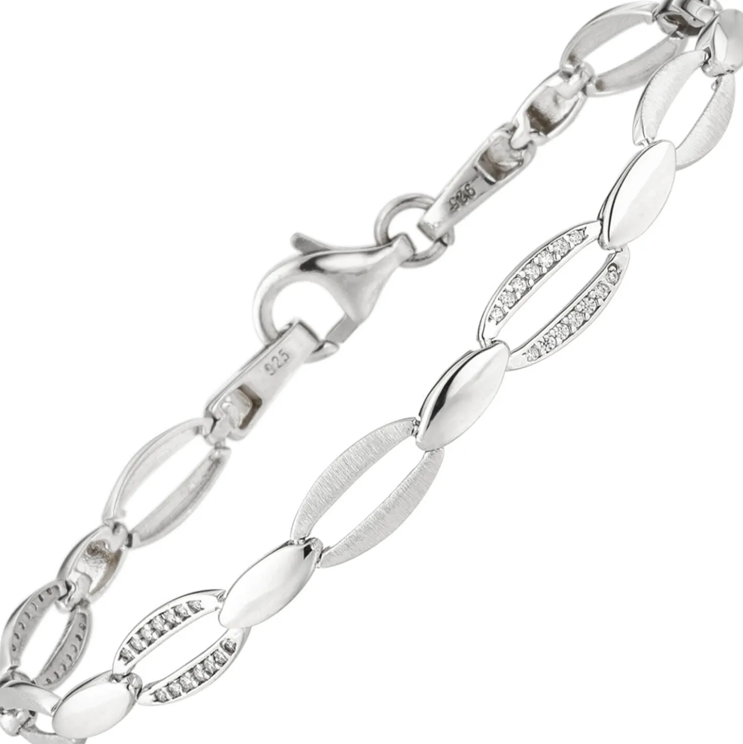 5,8mm Armband aus 925 Silber mit 70 Zirkonia 19,5cm Armschmuck Armkette Damen
