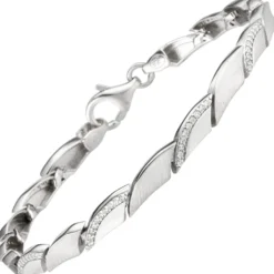 4,6mm Armband aus 925 Silber mit 80 Zirkonia 19cm Armschmuck Armkette rhodiniert