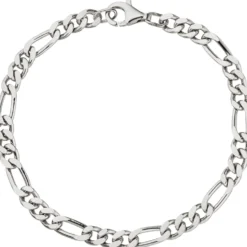 5,3mm Armband Figarokette aus 925 Silber rhodiniert diamantiert Armschmuck, 21cm