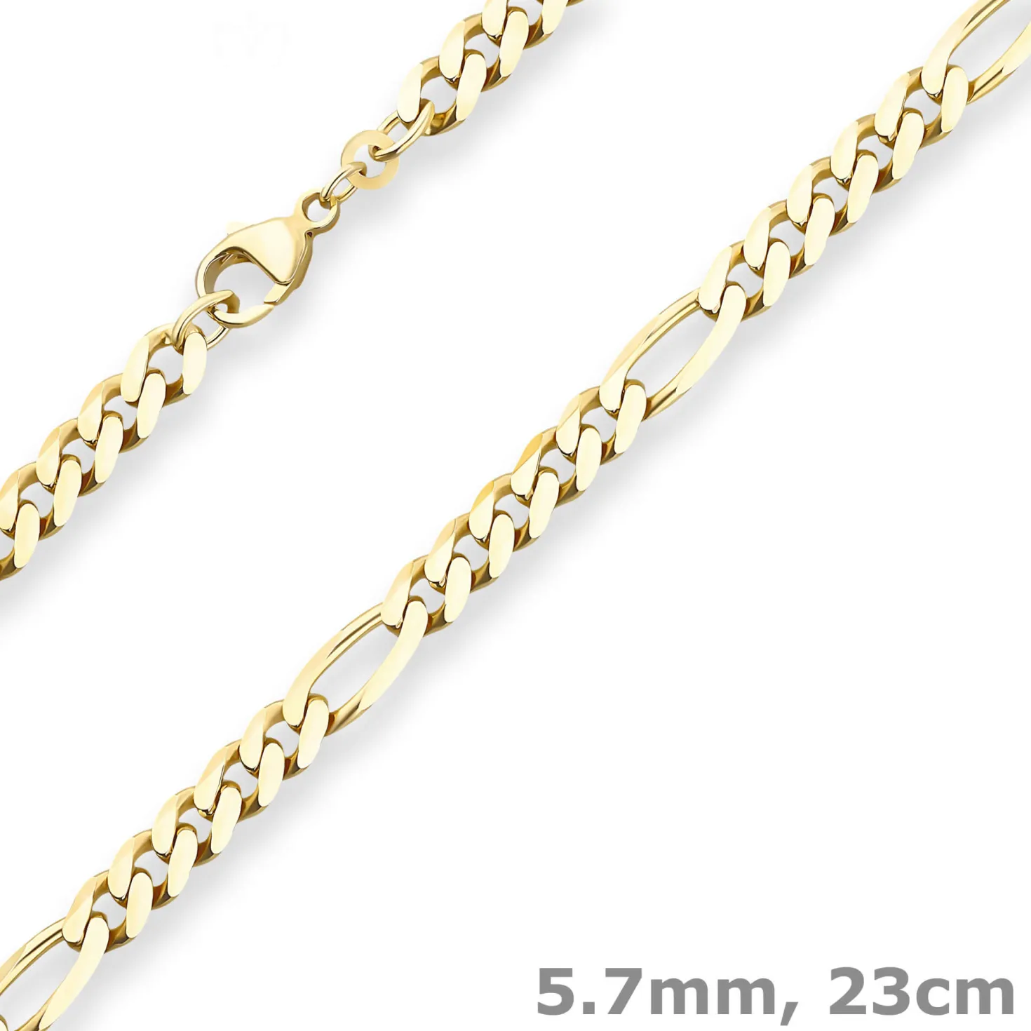 5,7mm Armband Figarokette diamantiert Armschmuck aus 585 Gold Gelbgold 23cm