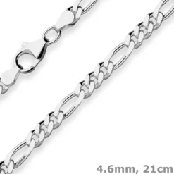 4,6mm Armband Figarokette diamantiert Armschmuck aus 925 Silber rhodiniert 21cm
