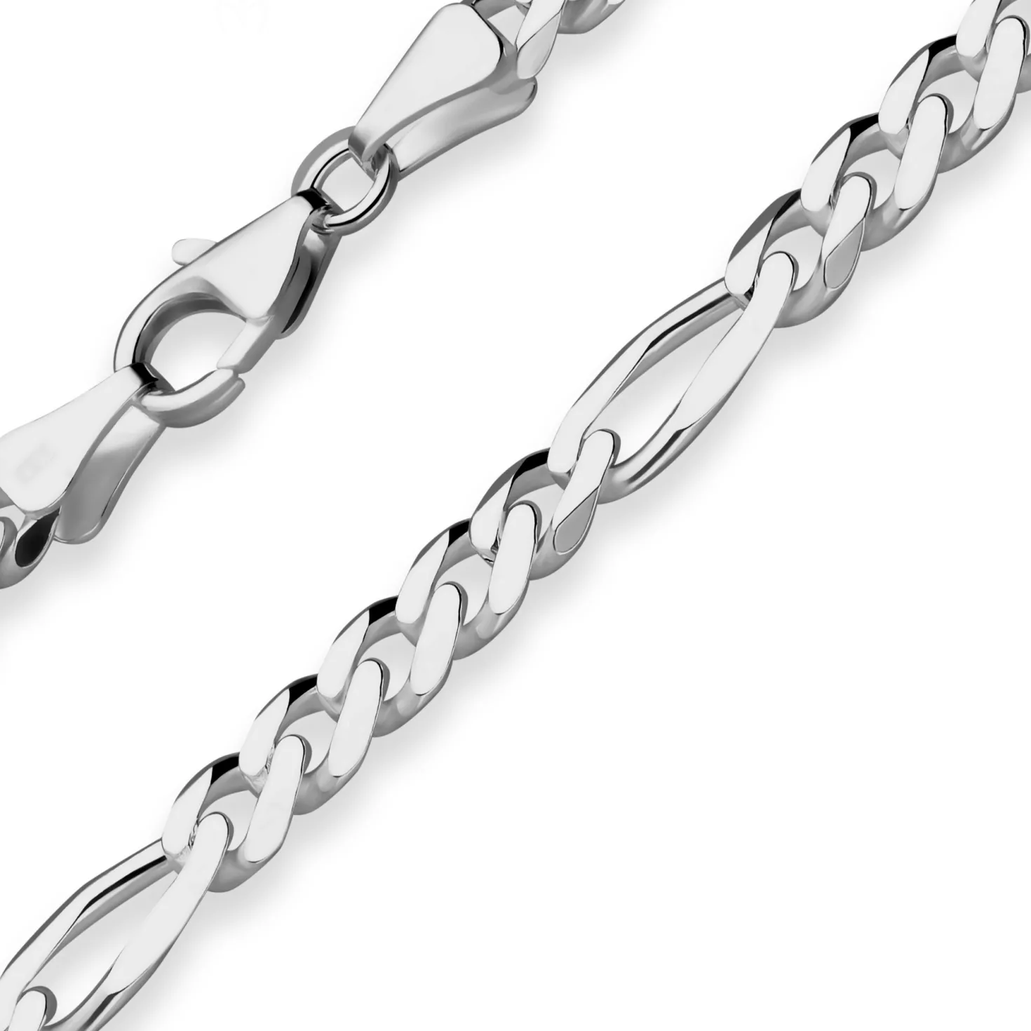 5,7mm Armband Figarokette diamantiert Armschmuck aus 925 Silber rhodiniert 21cm