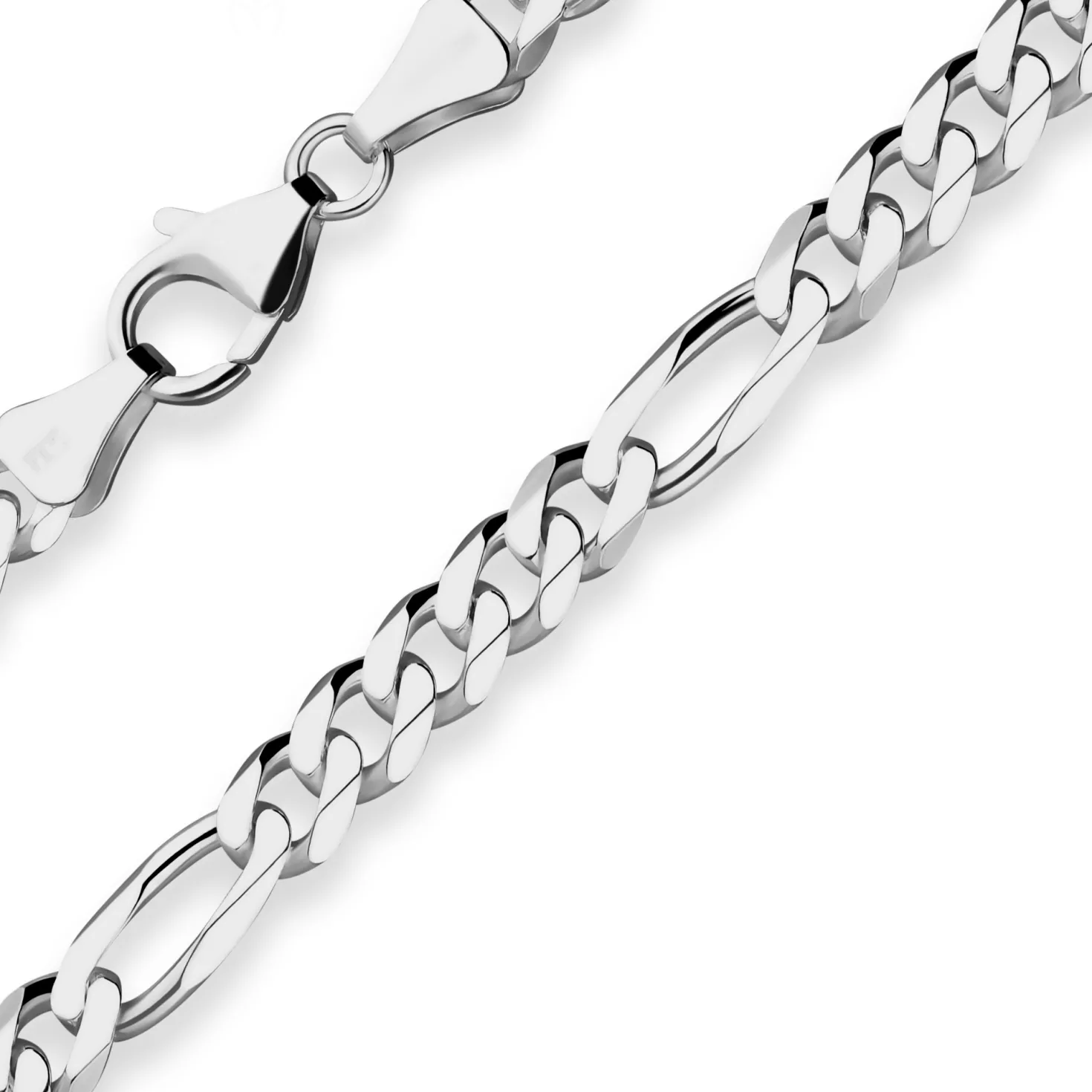 5,7mm Armband Figarokette diamantiert Armschmuck aus 925 Silber rhodiniert 21cm