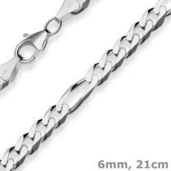 6mm Armband Figarokette diamantiert Armschmuck aus 925 Silber rhodiniert 21cm