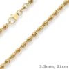 3,3mm Armband Kordelkette hohl Armschmuck aus 333 Gold Gelbgold 21cm