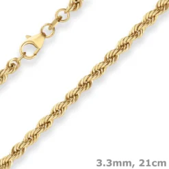 3,3mm Armband Kordelkette hohl Armschmuck aus 333 Gold Gelbgold 21cm