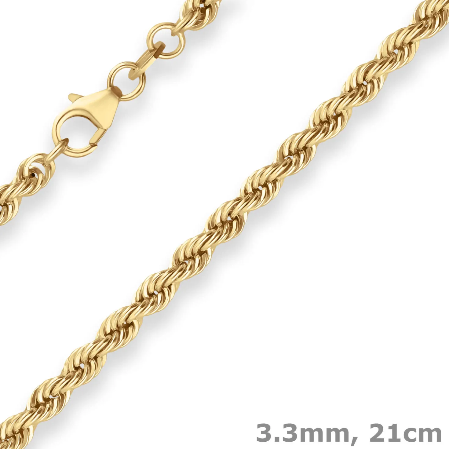 3,3mm Armband Kordelkette hohl Armschmuck aus 333 Gold Gelbgold 21cm