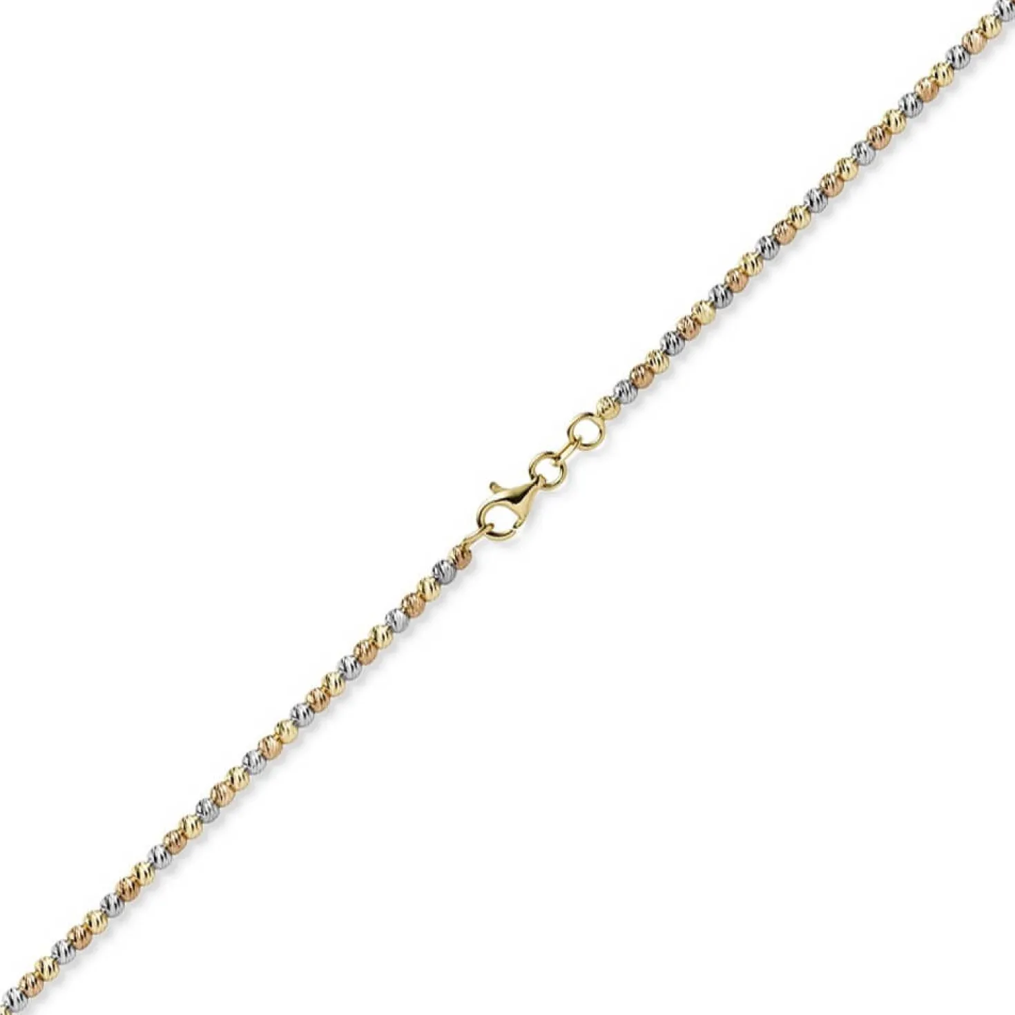 2,2mm Armband Kugelarmband aus 750 Gold gelb/rot/weiß tricolor diamantiert 18cm