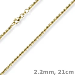 2,2mm Armband Kugelkette aus 585 Gold Gelbgold glatt poliert 21cm