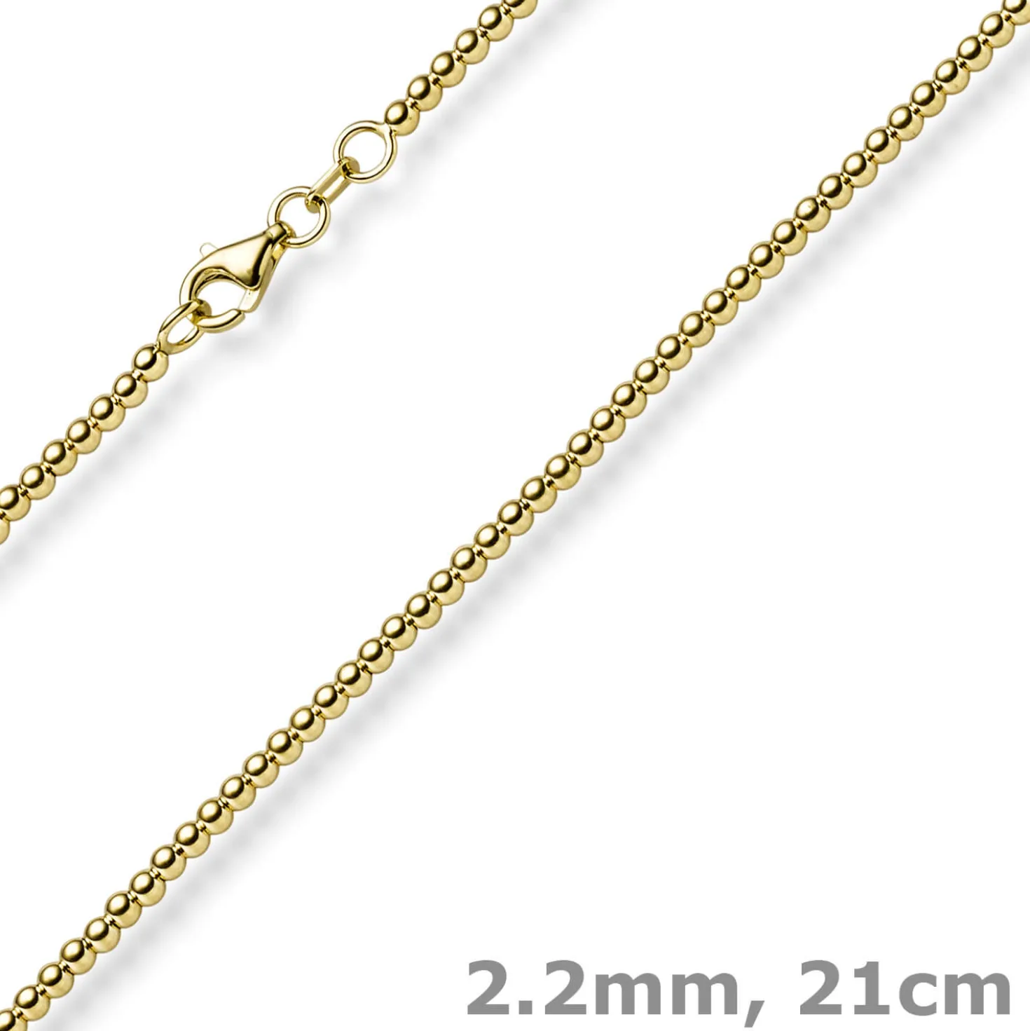 2,2mm Armband Kugelkette aus 585 Gold Gelbgold glatt poliert 21cm