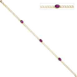 4,6mm Armband mit 3 ovalen Rubinen rot 585 Gold Gelbgold 19,5cm Goldarmband