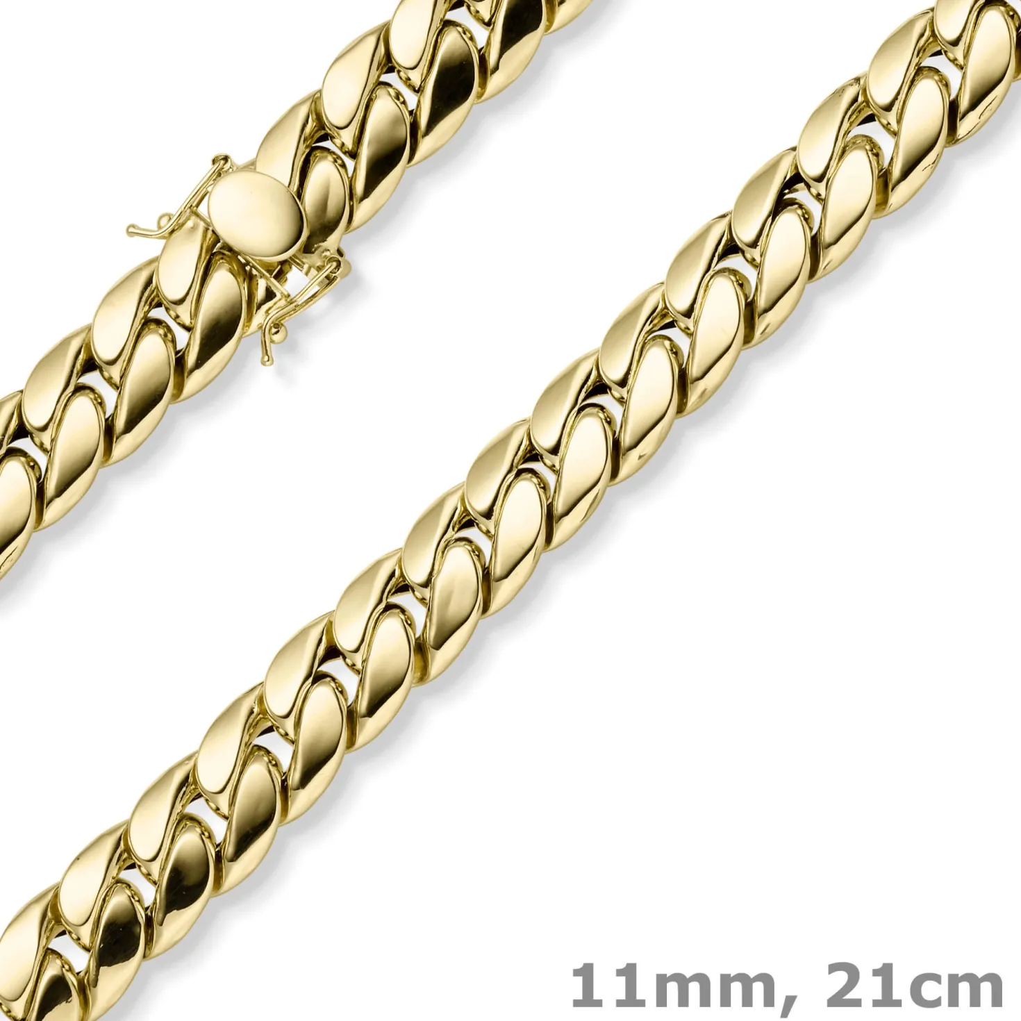 11mm Armband Panzerkette aus 585 Gold Gelbgold hohl mit Kastenschloss 21cm