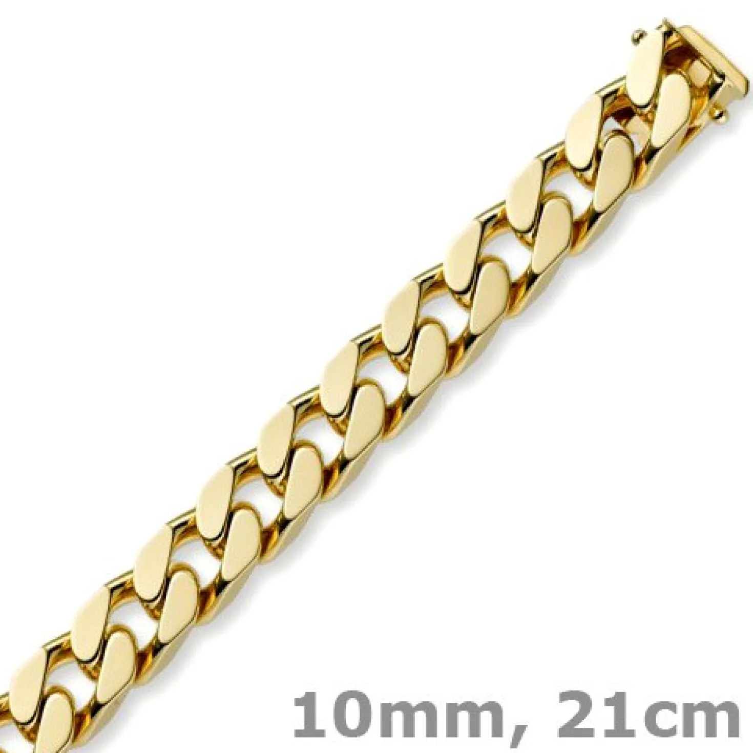 10mm Armband Panzerkette aus 585 Gold Gelbgold massiv 4-seitig diamantiert 21cm