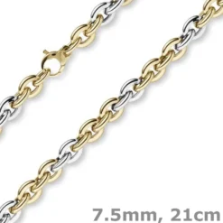 7,5mm Armband Phantasiekette Armschmuck aus 585 Gelbgold Weißgold glänzend 21cm