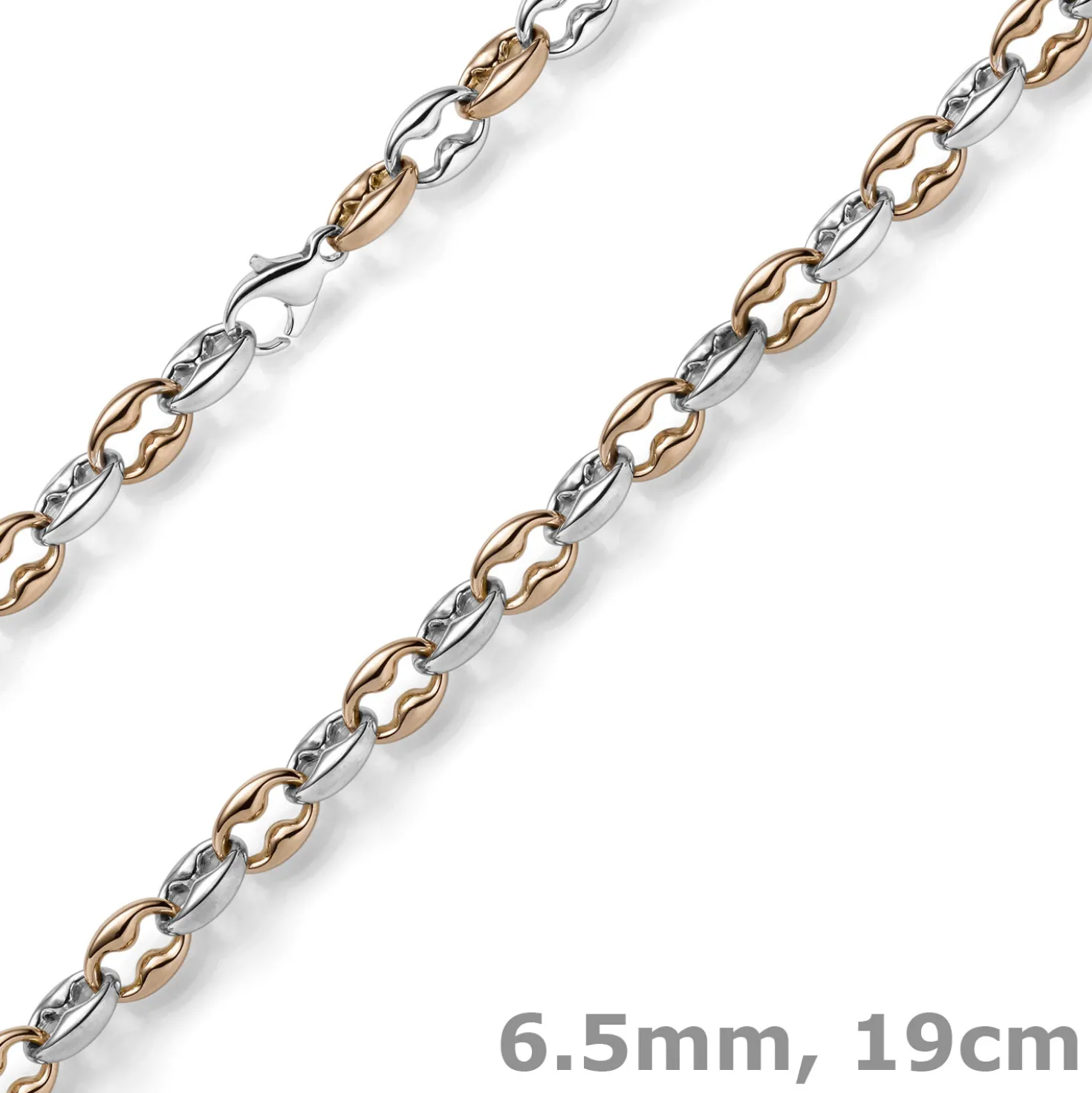 6,5mm Armband Phantasiekette aus 585 Gold Weißgold & Rotgold bicolor 19cm