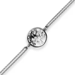 1,1mm Armband Rund-Ankerkette Lebensbaum aus 925 Silber rhodiniert 17cm Zirkonia