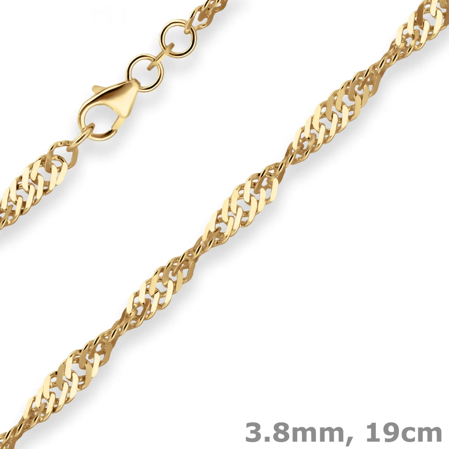 3,8mm Armband Singapurkette Goldarmband Armschmuck aus 333 Gold Gelbgold 19cm