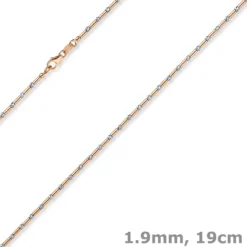 1,9mm Armband Stäbchen-Kugel diamantiert aus 585 Gold weiß/rot bicolor 19cm