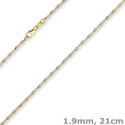 1,9mm Armband Stäbchen-Kugel diamantiert aus 585 Gold gelb/weiß bicolor 21cm