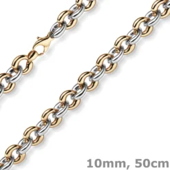 10mm breite Phantasiekette Halskette Collier aus 585 Gold weiß/rot 50cm