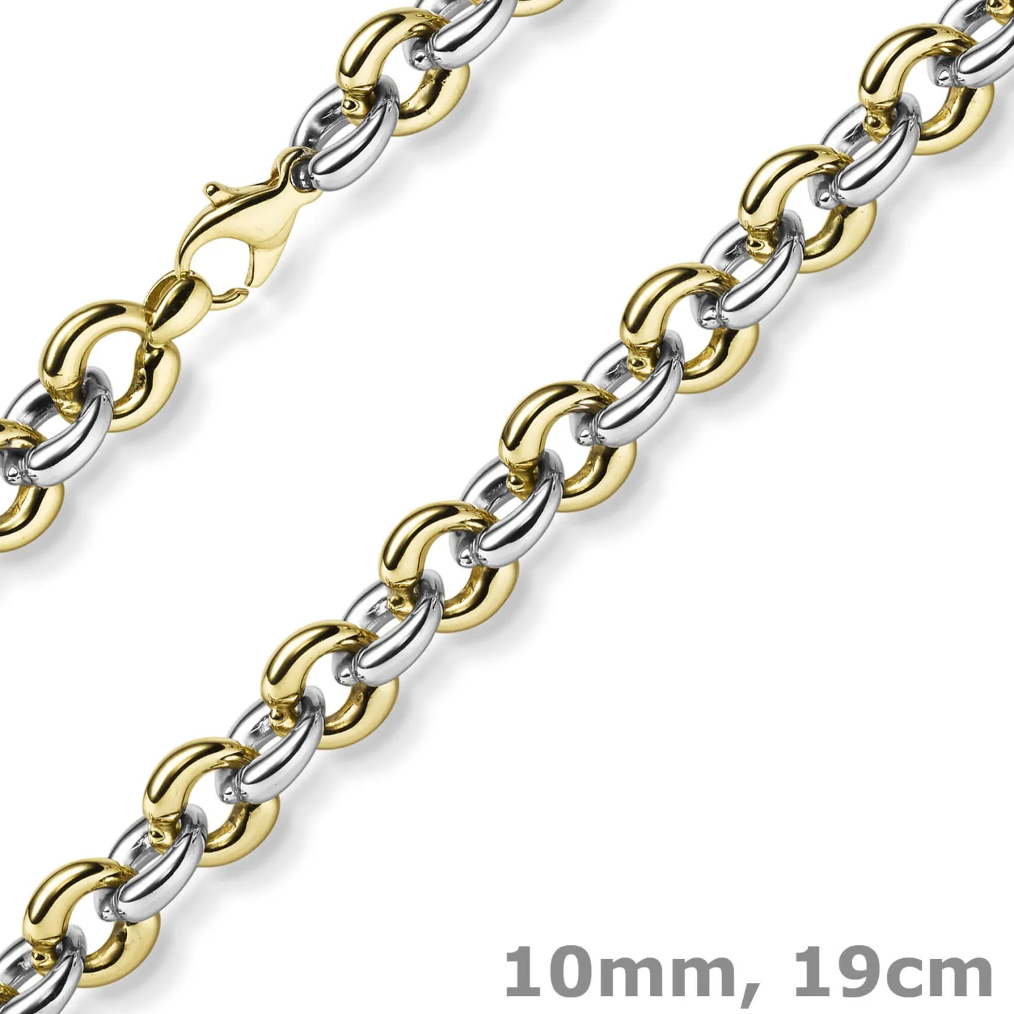 10mm breites Armband Phantasiekette Armschmuck aus 585 Gold gelb/weiß 19cm