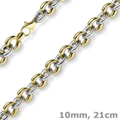 10mm breites Armband Phantasiekette Armschmuck aus 585 Gold gelb/weiß 21cm