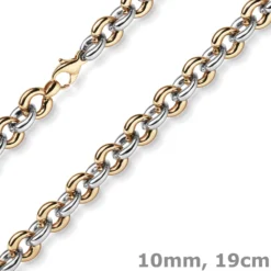 10mm breites Armband Phantasiekette Armschmuck aus 585 Gold weiß/rot 19cm