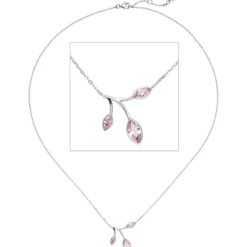 1,1mm Collier Ankerkette, Anhänger Zweig mit rosa Zirkonia, 925 Silber, 42-45cm