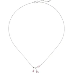 1,1mm Collier Ankerkette, Anhänger Zweig mit rosa Zirkonia, 925 Silber, 42-45cm