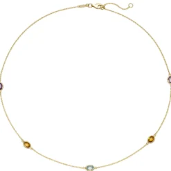 0,8mm Collier Ankerkette Blautopas Amethysten Citrinen 585 Gold Gelbgold 42-45cm