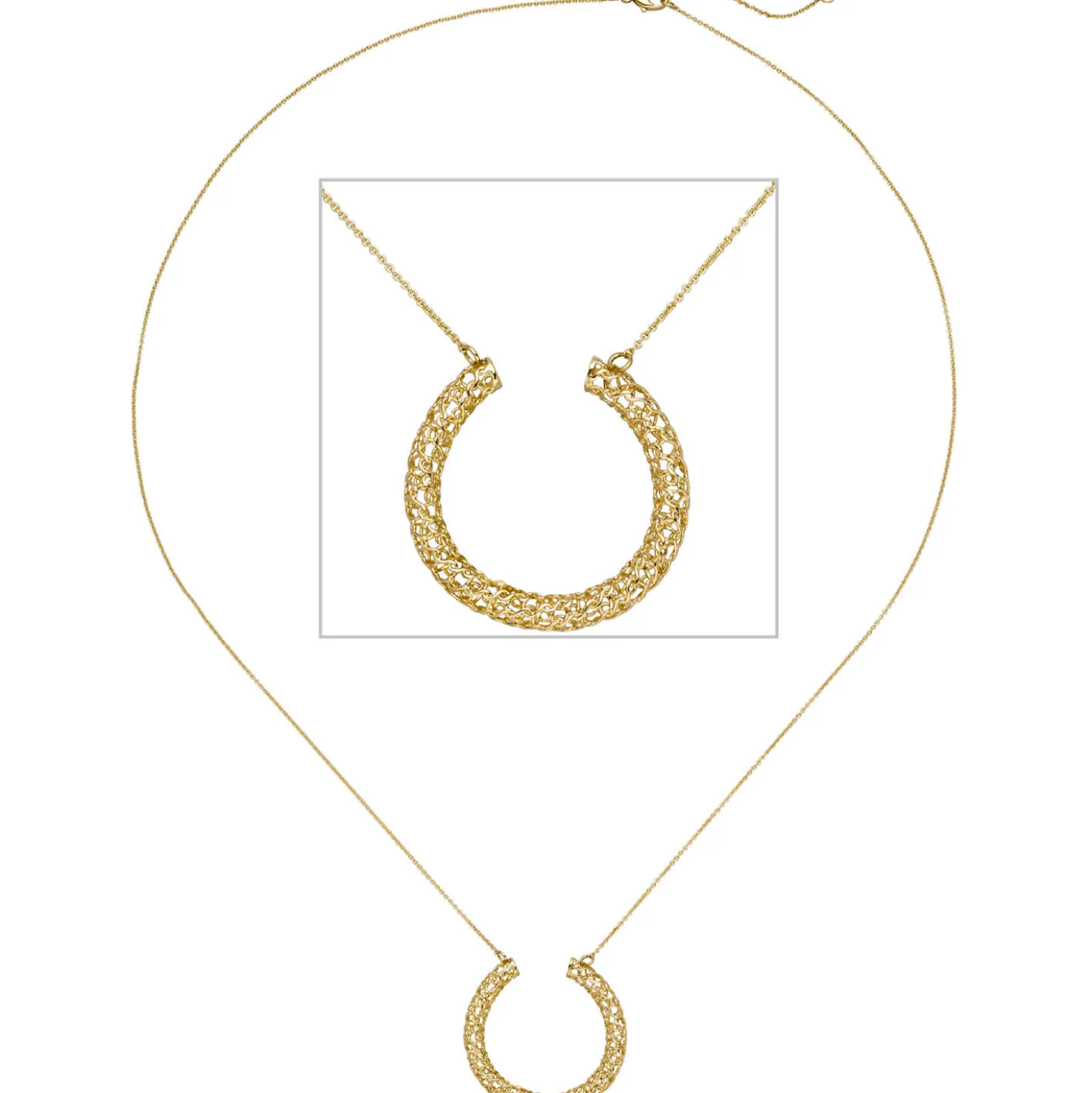 0,7mm Collier Ankerkette mit Anhänger geflochten, 750 Gold Gelbgold, 42-45cm