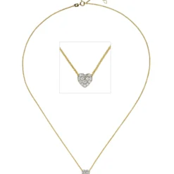 1mm Collier Ankerkette mit Anhänger Herz mit weißen Zirkonia, 375 Gold Gelbgold