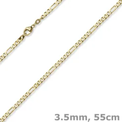 3,5mm Collier diamantierte Figaro-Kette aus 585 Gold Gelbgold Halsschmuck, 55cm