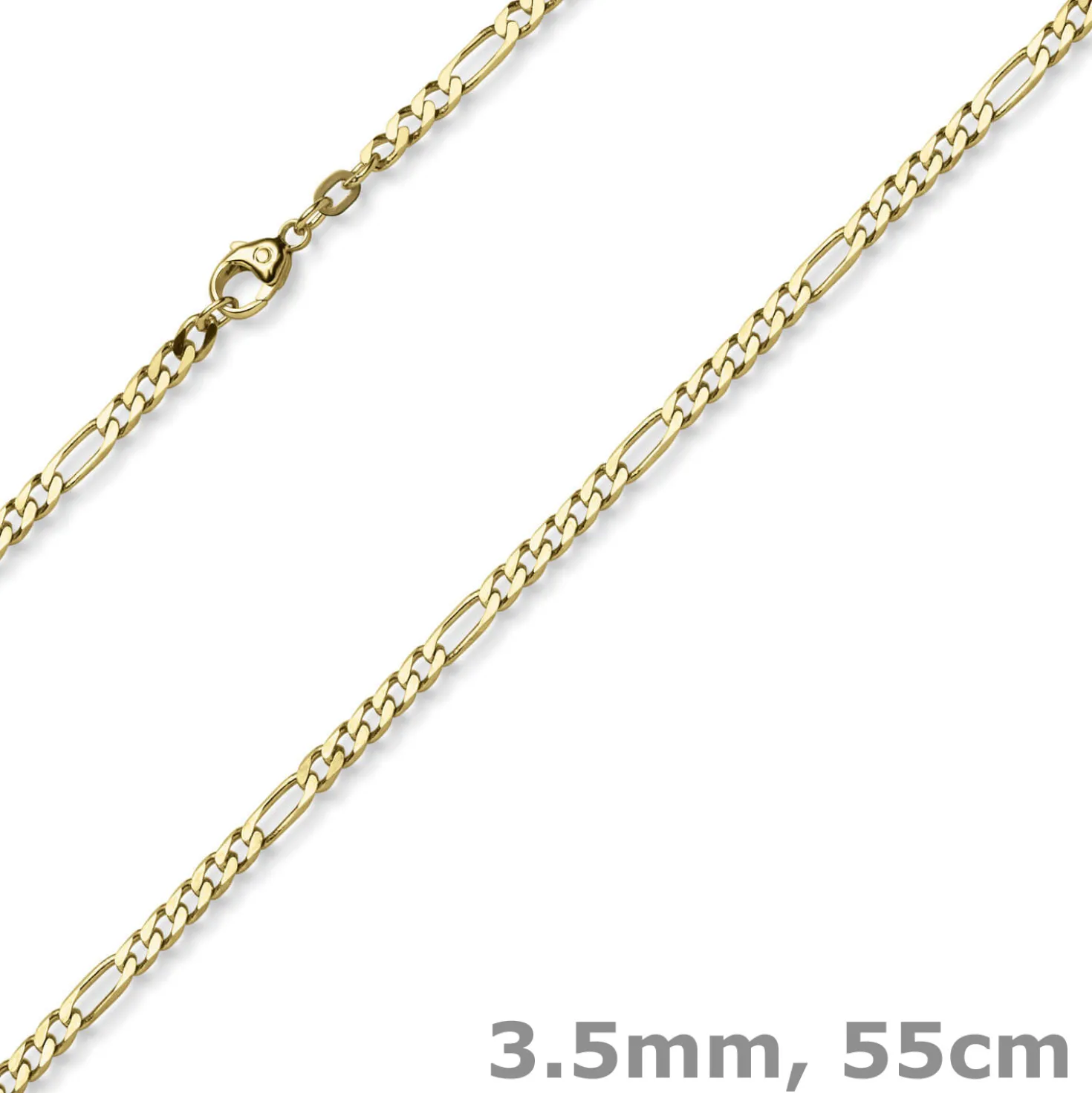 3,5mm Collier diamantierte Figaro-Kette aus 585 Gold Gelbgold Halsschmuck, 55cm