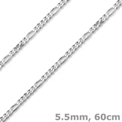 5,5mm Collier diamantierte Figarokette aus 585 Gold Weißgold Halsschmuck, 60cm