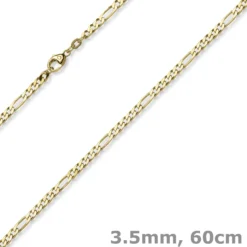 3,5mm Collier diamantierte Figaro-Kette aus 585 Gold Gelbgold Halsschmuck, 60cm