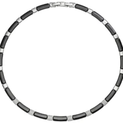6,3mm Collier Halskette Halsschmuck, Zirkonia & schwarze Keramik Edelstahl, 47cm