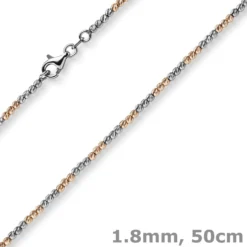 1,8mm Collier Kugelkette aus 750 Gold Weißgold Rotgold bicolor Halsschmuck, 50cm