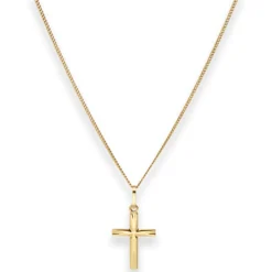 1mm Collier Panzerkette Goldkette mit Kreuz Halskette aus 585 Gold Gelbgold 45cm