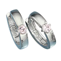 14mm Creolen Creole Ohrringe mit Zirkonia, rosa, 925 Silber, für Damen