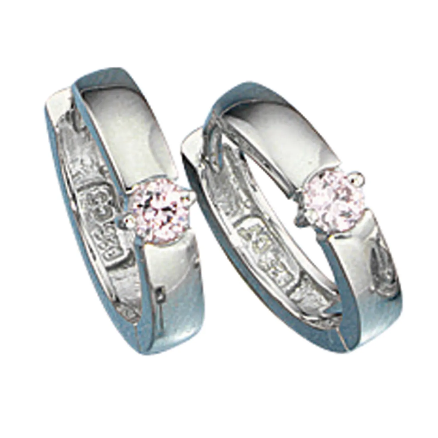 14mm Creolen Creole Ohrringe mit Zirkonia, rosa, 925 Silber, für Damen