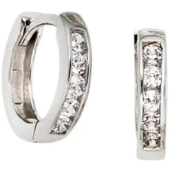 11,3mm Creolen Klappcreole Ohrringe mit 10 Zirkonia 375 Gold Weißgold