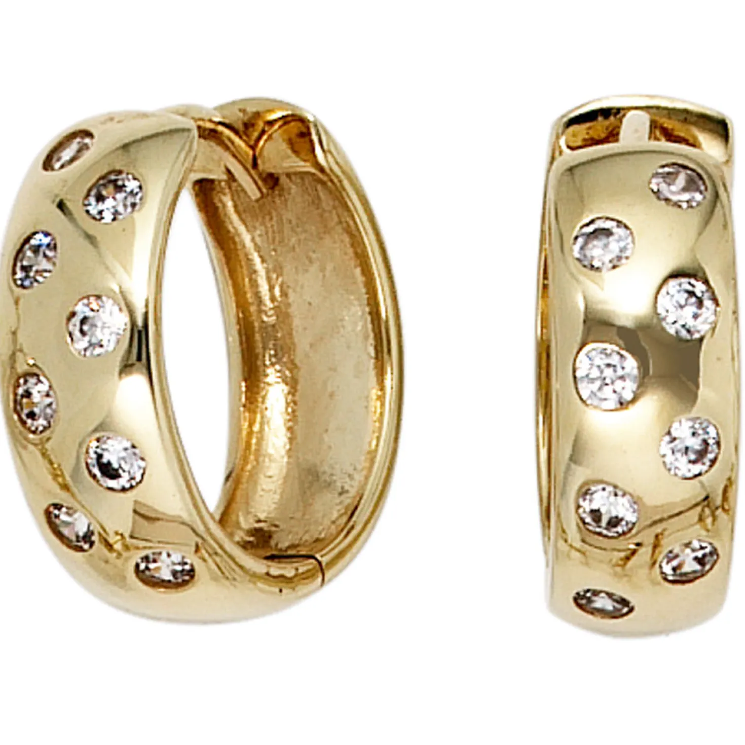 14,8mm Creolen Ohrringe Klappcreole mit 16 Zirkonia 333 Gold Gelbgold